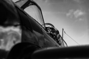 Vintage airplane in black and white