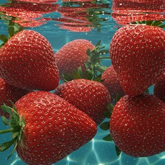 Vibrant Strawberries Submerged in Refreshing Water, a Sweet Delight.