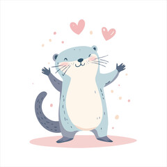 Cute otter with outstretched arms and hearts