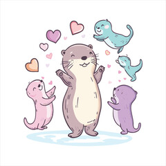 Cute otters with hearts