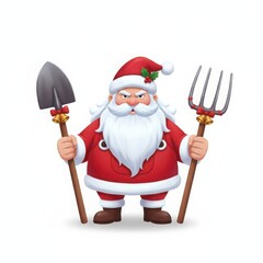 Angry santa claus with shovel and pitchfork isolated on white background christmas character
