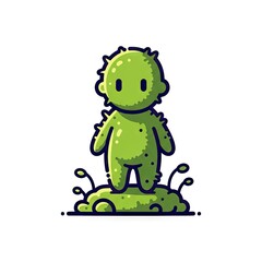 Pixel Art Green Creature Character Standing On a Pile of Green Moss Against a White Background