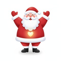 Happy santa claus with heart on belly isolated on white background is smiling cheerfully