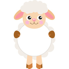 Cute Fluffy Sheep Character With White Circle Body For Text Standing On Four Legs With Pink Cheeks And Big Eyes Transparent Background Vector Art
