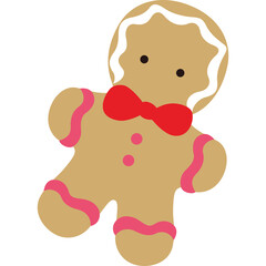 Cute Gingerbread Man Cookie Character With Red Bow Tie And Pink Accents On Transparent Background