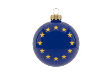 Shiny Christmas ornament featuring the European Union flag, perfect for holiday celebrations, travel themes, and representing unity