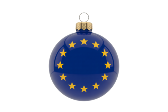 Shiny Christmas ornament featuring the European Union flag, perfect for holiday celebrations, travel themes, and representing unity