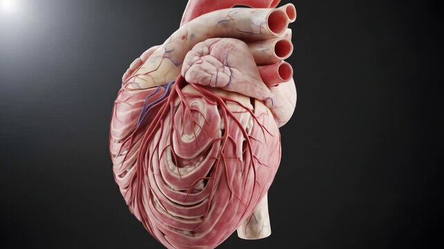 Detailed Animation of a Human Heart Beating, Close-Up Medical Visualization