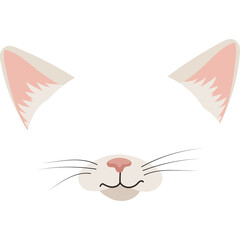 Cute Cat Face Illustration with Pink Ears and Whiskers on Transparent Background Vector Art