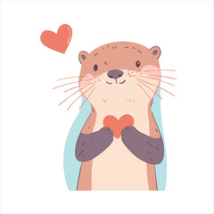Cute otter holding a heart