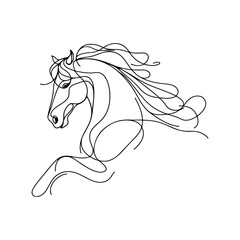 Elegant Horse Line Art Vector in Black and White, Minimalist Feminine Equine Illustration, Graceful Horse Silhouette for Luxury Logo, Tattoo, or Decorative Design