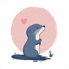 Cute otter illustration against a pink backdrop