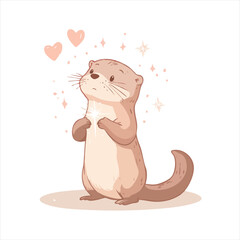 Cute otter looking upward with hearts and sparkles