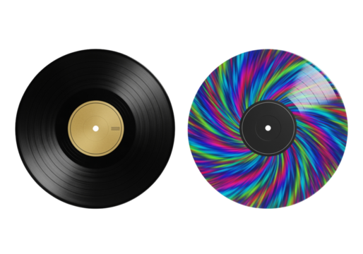 Retro music vinyl bundle 3D isolated on transparent background