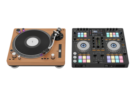 Professional DJ deck bundle 3D isolated on transparent background - Powered by Adobe