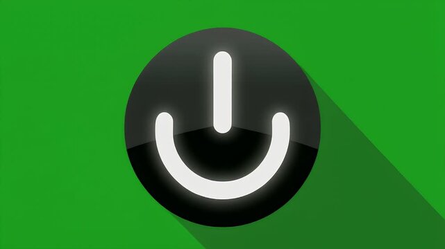 Power Icon Sleek Design with Long Shadow on Green Background - Perfect for UI/UX elements