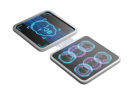 3D digital face scan frame set isolated on transparent background