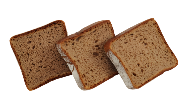 Three slices of brown bread isolated on transparent background