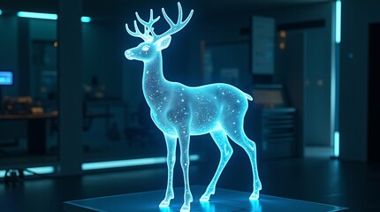 Glowing Blue Holographic Deer Projection