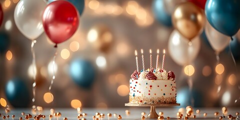 Birthday balloons and cake.