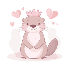 Cute otter wearing warm clothes, surrounded by hearts