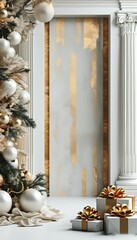 Obraz premium Luxury Christmas Background White Gold and Flocked Winter Holiday Decor_3