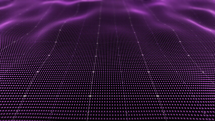 Patterned elevation of glowing nodes in 3D field forming abstract terrain surface