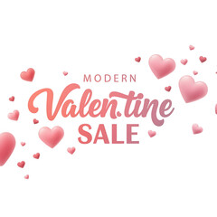 Modern valentine sale with pink hearts isolated on transparent background