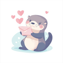 Cute otter holding a love letter