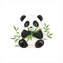 Obraz premium Cute cartoon panda cub eating bamboo