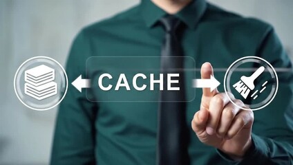 CACHE. Cache and spam concept for website design or landing web page. Web cleaning and deleting trash files