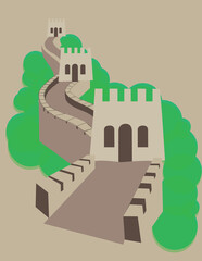 A vector art of the Great Wall of China, a series of fortifications built across northern China to protect against invasions.