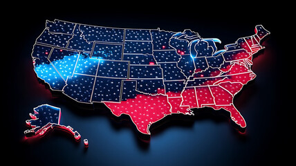 Usa map illustrating political division with red and blue states showing presidential election results and american patriotism with us flag star pattern