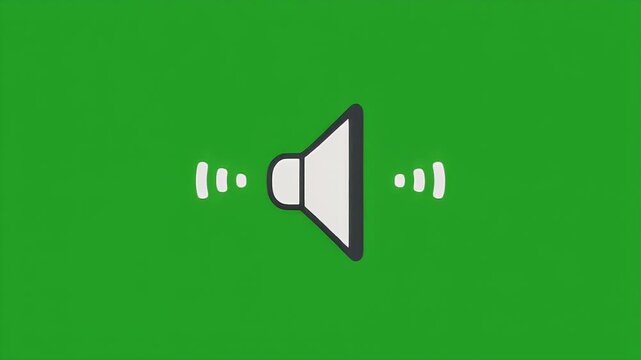 Animated speaker icon with sound waves on a green screen background for chroma keying. Flat design audio volume symbol illustration for video editing