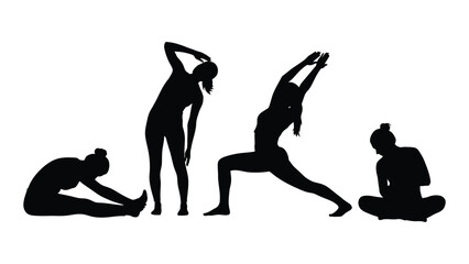 Women's yoga and stretching silhouettes isolated on white background, Vector