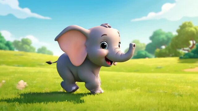 Cartoon Elephant Character Walking in savana
