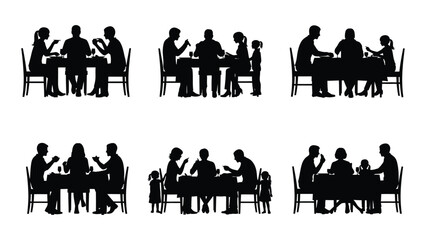 Dining people silhouette collection isolated on white background, Vector