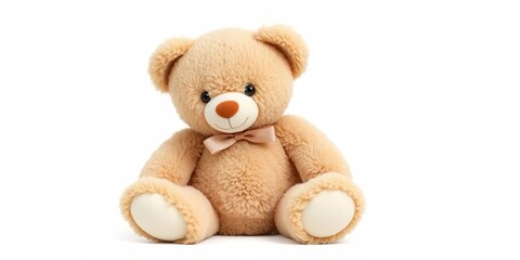 Obraz premium Soft, cuddly teddy bear, plush toy, isolated on white Perfect for childhood, comfort, playtime themes, toy, child