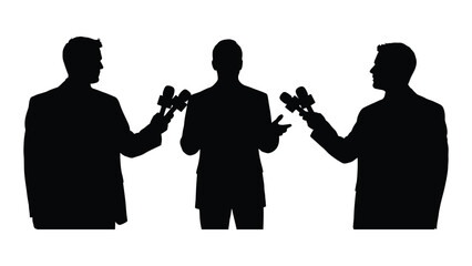 Press conference silhouettes isolated on white background, Vector