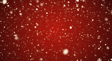 Snow falling gently against a deep red background creating a festive winter atmosphere