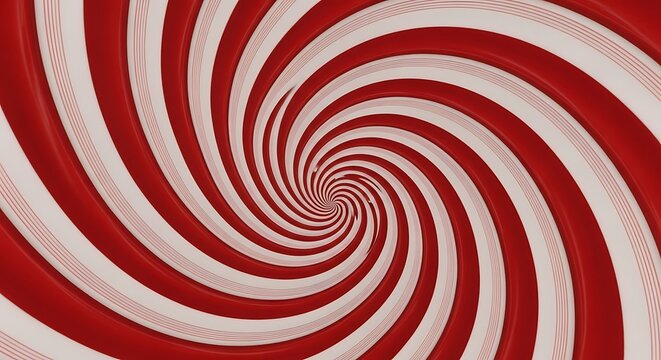 Hypnotic spiral of red and white stripes creating an optical illusion of depth and movement