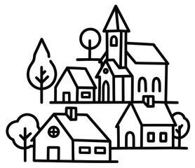 Fototapeta premium Charming Village Illustration with Houses and Church
