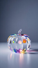 Elegant Decorative Glass Pumpkins with Colorful Metallic Dots on White Background &mdash; Luxury Minimal Autumn Decoration with Realistic Reflection and Golden Stems.
