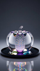 Elegant Decorative Glass Pumpkins with Colorful Metallic Dots on White Background &mdash; Luxury Minimal Autumn Decoration with Realistic Reflection and Golden Stems.