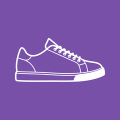 Minimalist White Sneaker Silhouette Icon on Purple Background