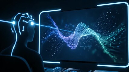 Artificial intelligence monitoring data wave on screen neural network connection
