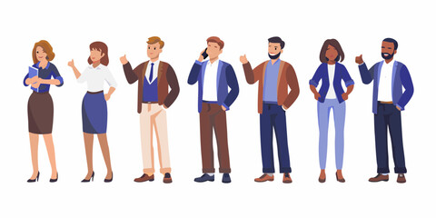 Diverse group of business professionals standing together with confident expressions and positive gestures