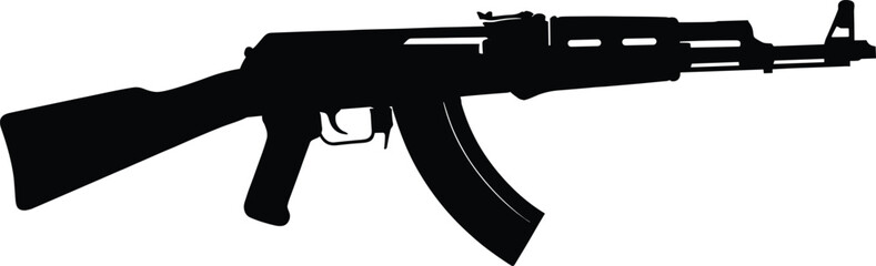 Automatic rifle silhouette vector, black firearm illustration, assault gun icon, military weapon outline, combat defense concept, war equipment symbol, isolated modern rifle clipart
