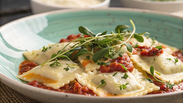 Delicious mixed dishes with chicken salad cod and spinach pasta