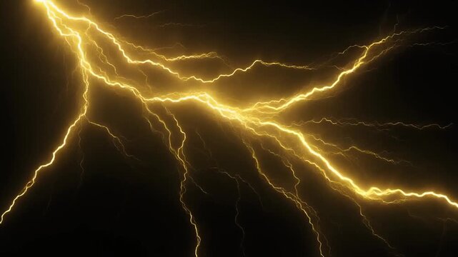 yellow lightning striking on dark sky background